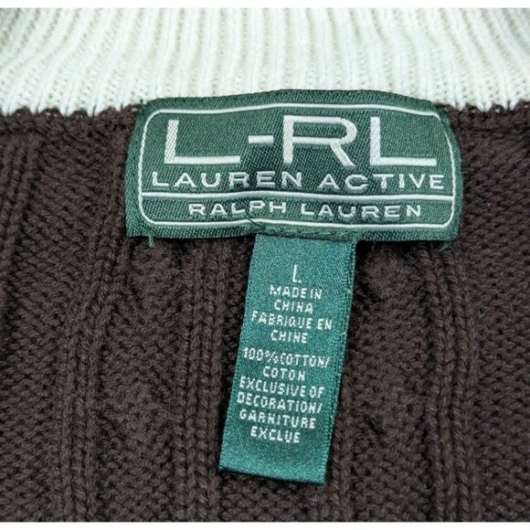 Lauren Ralph Lauren Cable Knit Sweater Women's Large Brown Crest Full Zip Up - Picture 4 of 6